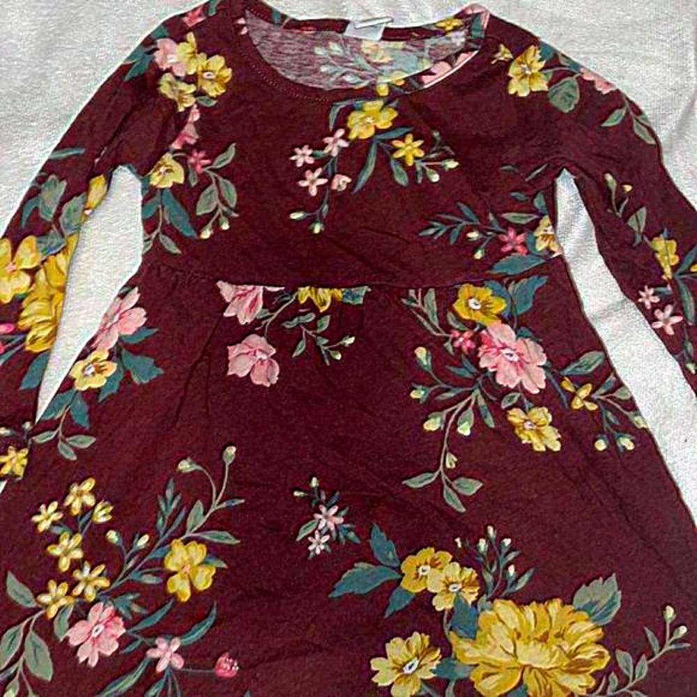 Old navy floral maroon long sleeve dress‎ size 18-24 months
